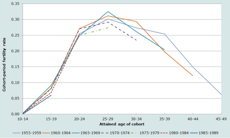 Figure 2 Cohort-period fertility rates, Malawi 2004 DHS